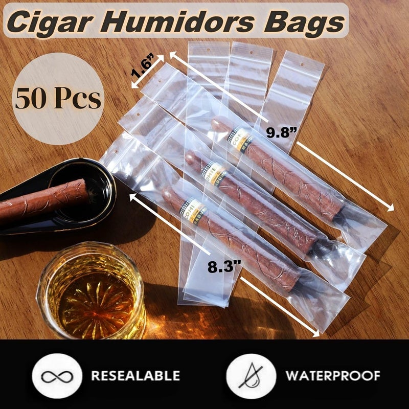 Eoho Store أكياس سيجار PE مزدوجة بسحاب لحقيبة السيجار، 50 عبوة، 9.8” × 1.6” كيس سيجار قابل لإعادة الاستخدام للسفر، ملحقات سيجار محمولة، عبوات سيجار للحفظ والتخزين (2 مل، 50 قطعة) - Image 2